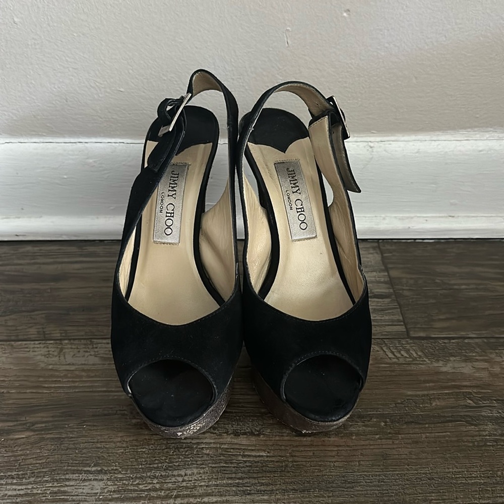 JIMMY CHOO BLACK SUEDE PLATFORM SZ 6.5
